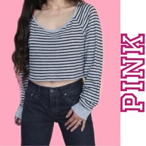 Victoria’s Secret PINK | Grey & Black Long Sleeve Striped Slouch | Size Small